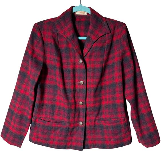 Vintage Pendleton 100% Wool Blazer SZ  Red Plaid Tartan Boxy Heritage Country - Picture 1 of 8